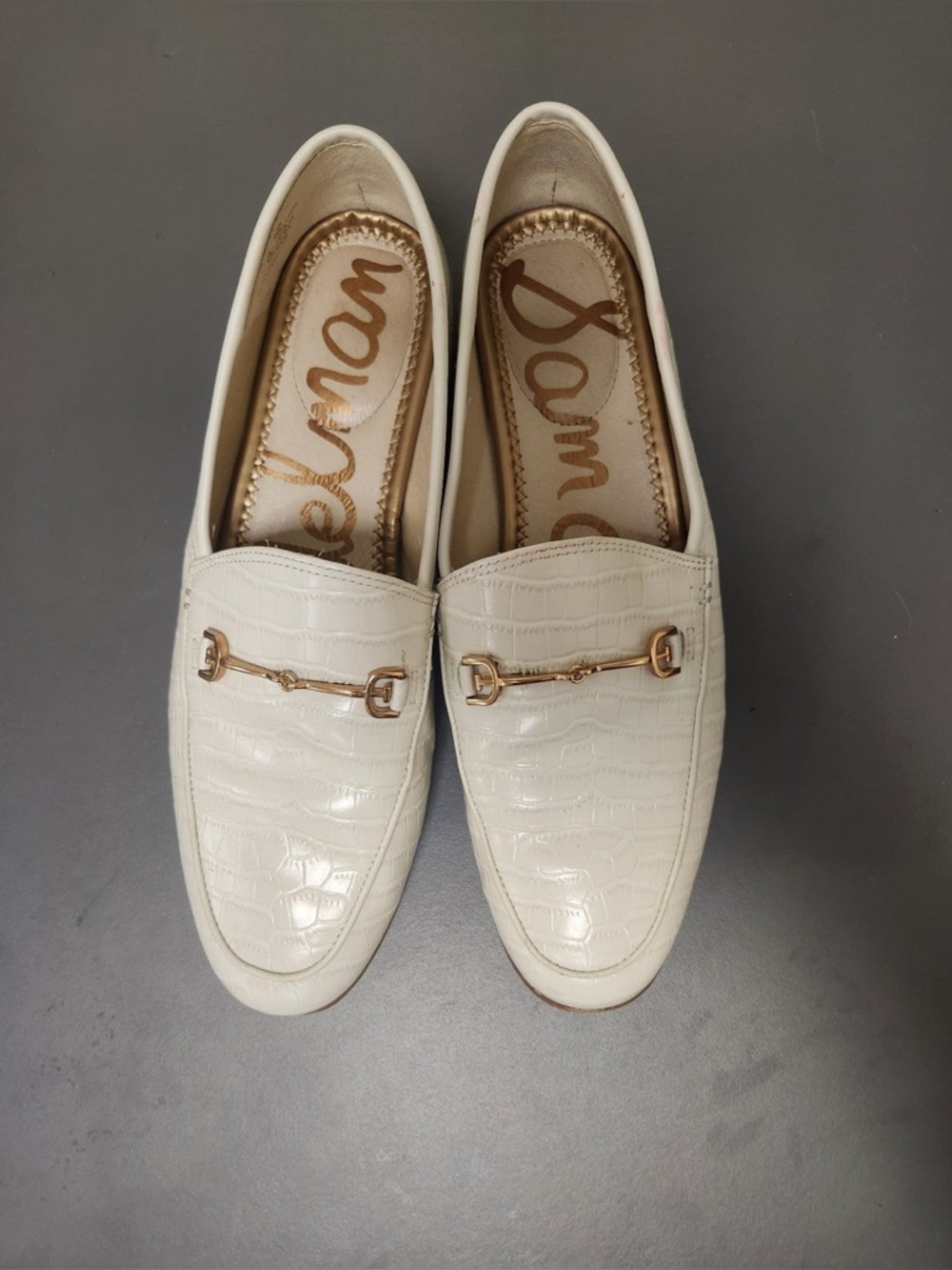 Sam Edelman Loraine Women's Cream White Leather Gold-Bit Loafers